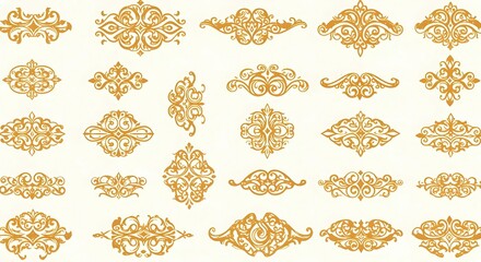 Gold Ornate Vintage Floral Design Elements.