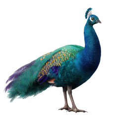 Obraz premium Vibrant Peacock: Nature's Colorful Beauty on a white background.