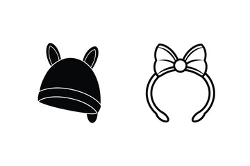 Bunny Hat And Bow Headband Outline Vector Illustration Isolated On White