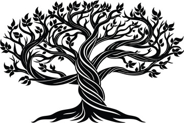 Obraz premium Stylized black and white tree illustration twisted trunk and branches