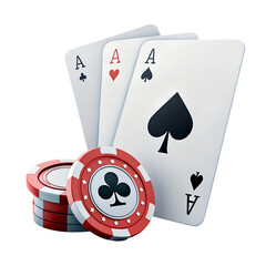 Obraz premium Playing Cards and Poker Chip Isolated on Transparent Background