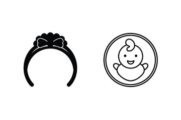 Baby Shower Icons Set Featuring A Tiara And A Baby Face Design