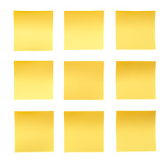 Nine blank yellow sticky notes arranged in a grid on a black background
