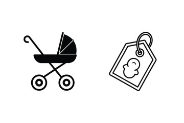 Baby Stroller And Price Tag Concept Line Art For Baby Products Shopping