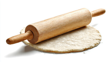Rolling pin on dough, perfect for baking and cooking. This wooden tool is essential for creating delicious pastries and bread