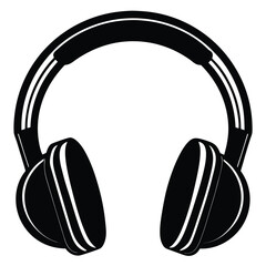 Isolated Black Vector Musician using Element headphones With White Background