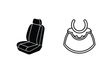 Black And White Vector Icons Car Seat And Bib Apparel Design