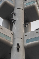 The close-up view of the Prague TV tower from below