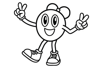 Simple line art peace sign character with dancing legs and retro shoes