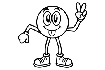 Simple line art peace sign character with dancing legs and retro shoes