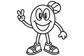 Simple line art peace sign character with dancing legs and retro shoes