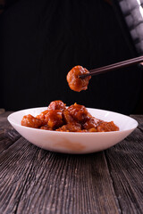 Baked Sweet and Sour Meatballs. Pineapple. Chopsticks