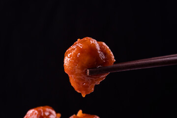 Baked Sweet and Sour Meatballs. Pineapple. Chopsticks