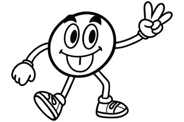 Simple line art peace sign character with dancing legs and retro shoes