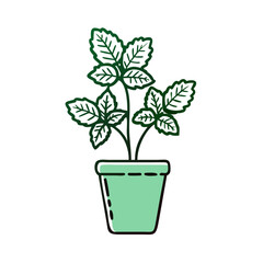 Potted Plant Illustration on Black Background, Nature