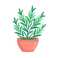 Potted plant illustration: green leaves in pink container