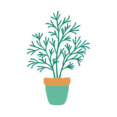 Dill plant in pot, illustration, against black background