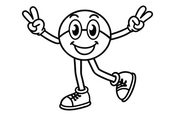 Simple line art peace sign character with dancing legs and retro shoes