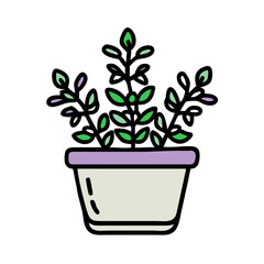 Fototapeta premium Cute potted plant illustration on black background