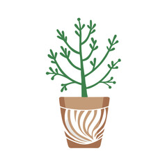 Potted Plant Drawing on Black Background, Houseplant Illustration