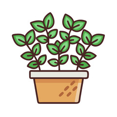 Potted plant icon with green leaves vector illustration