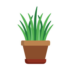 Potted Green Plant Illustration in Brown Terracotta Pot