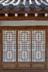 Close-up of Window Patterns in Korean Traditional Wooden Buildings