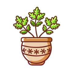 Potted Parsley Illustration on Black Background, Fresh Herbs