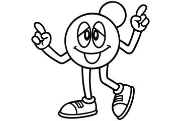 Simple line art peace sign character with dancing legs and retro shoes