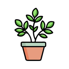 Potted plant illustration with green leaves against black