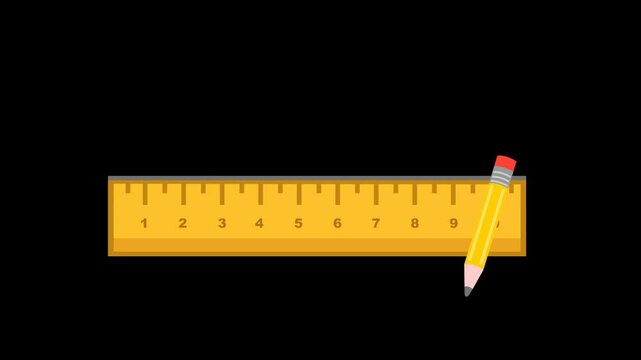 video animation ruler and pencil drawing a straight line outline, on a transparent background with alpha channel set to zero