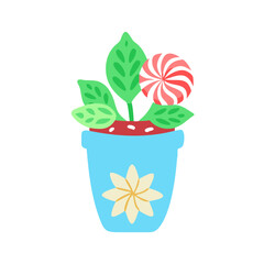 Cute potted plant with flower and leaf design