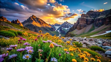 Fototapeta premium Delicate Contrasting Beauty: Serene Landscape with Vivid Wildflowers