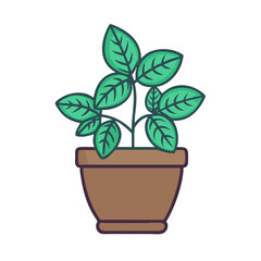 Cartoon potted plant illustration with green leaves vector