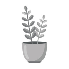 Gray potted plant vector icon against black background