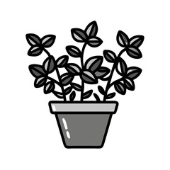 Monochrome leaves in pot vector icon illustration design