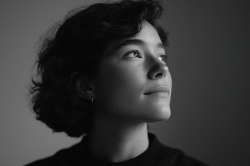 contemplative individual gazing thoughtfully blurred background