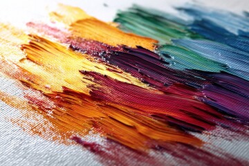 Fototapeta premium Close-up of Vivid Brush Strokes on Canvas Showcasing Vibrant Acrylic Paint Textures and Patterns
