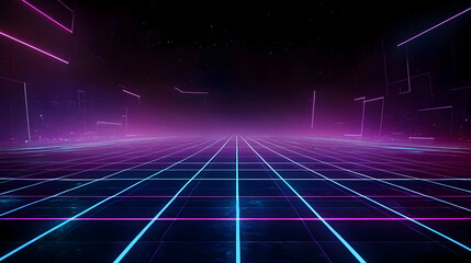 Futuristic Neon Glowing Grid Background