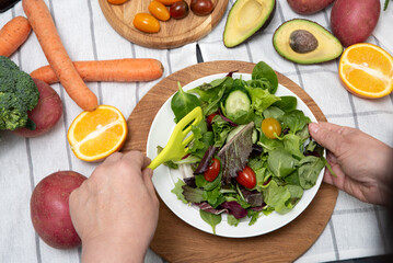 woman cooking online recipe with tablet. Meal Time