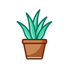 Aloe Vera Plant in Pot Illustration on Black Background