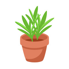 Potted Plant Illustration: Green Leaves in Terracotta Pot