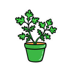 Obraz premium Cartoon Plant in Green Pot on Black Background