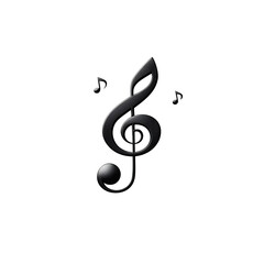 Fototapeta premium Minimalist black treble clef symbol with musical notes floating against a plain white background representing the beauty and elegance of musical composition and performance