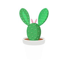 Obraz premium Cartoon cactus in white pot on black background