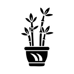 Simple bamboo plant icon in pot silhouette vector