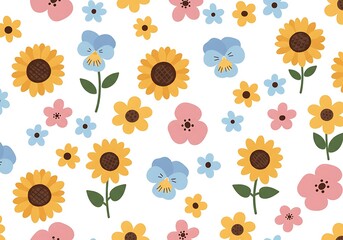 Sunny Floral Pattern: Pastel Delight AI Generated