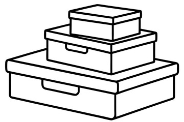 Stackable Storage Boxes Line Art Vector Illustration