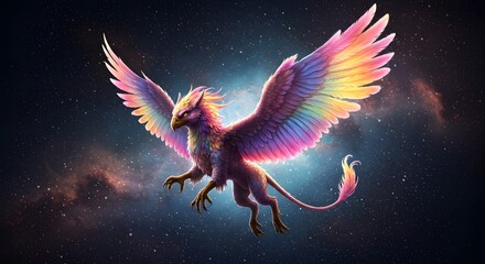 Fototapeta premium Colorful Griffin Flying in Space