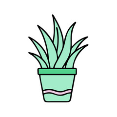 Mint Green Aloe Vera Plant in Pot Illustration